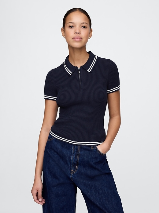 Image number 1 showing, 100% Cotton Quarter-Zip Polo Sweater