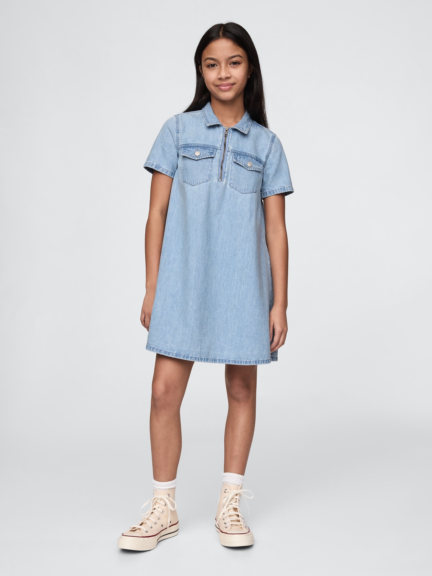 Kids Denim Pocket Dress - Blue