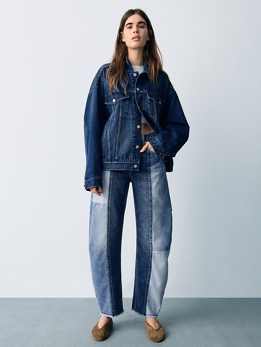 Image number 8 showing, High Rise Patchwork Barrel Jeans