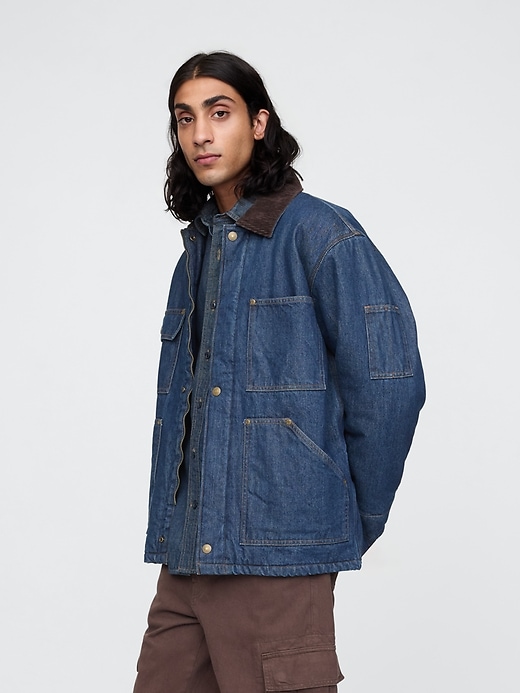 Image number 1 showing, Oversized Heavyweight Denim Lined Chore Jacket