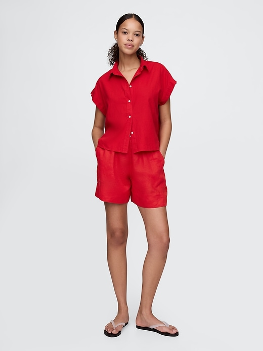 Image number 3 showing, Linen-Blend Cropped Shirt