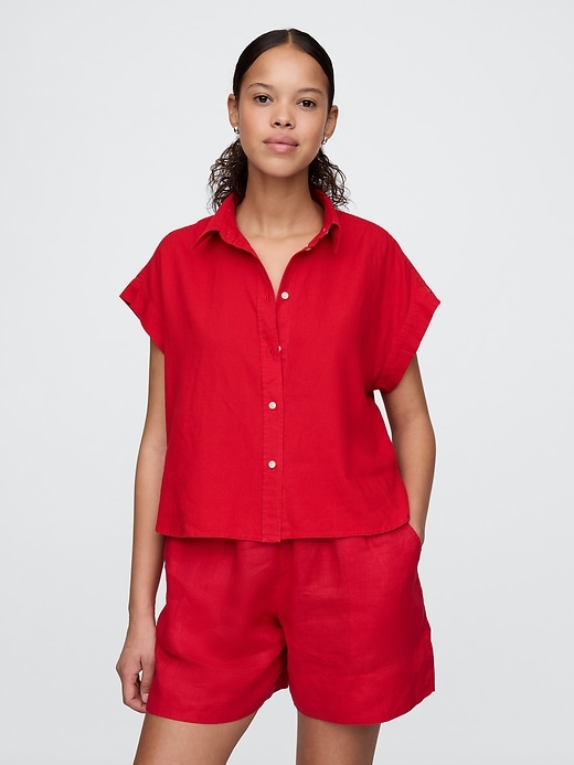 Image number 1 showing, Linen-Blend Cropped Shirt