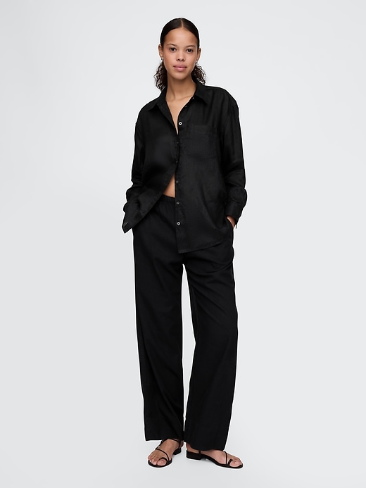 Image number 1 showing, Linen-Blend Easy Wide-Hem Pants