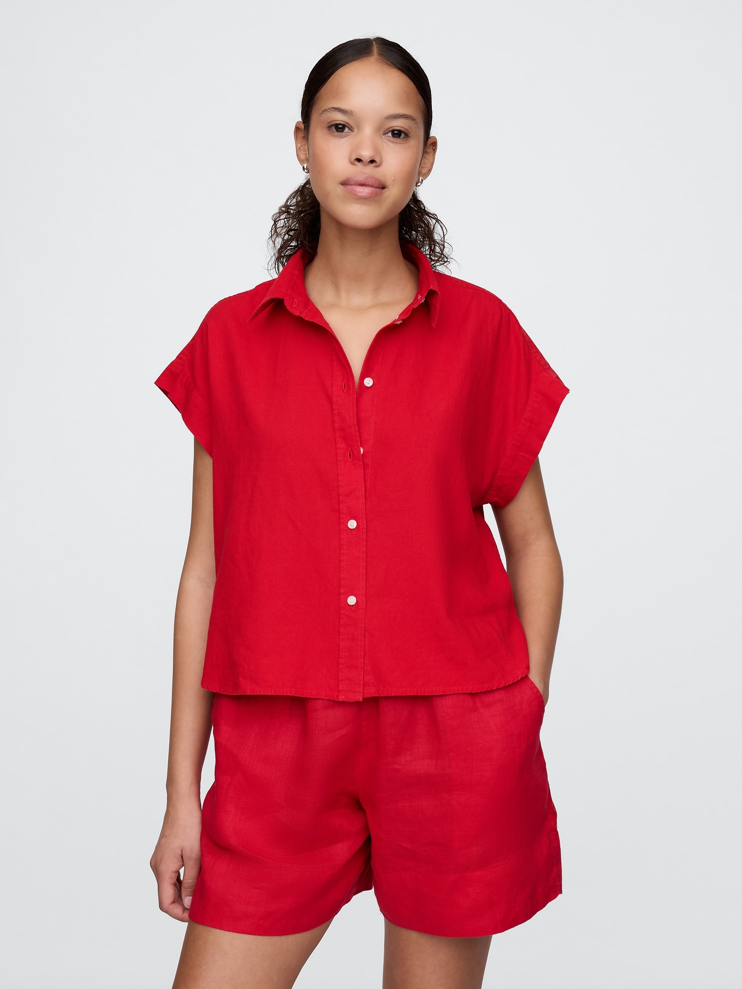 Linen-Blend Cropped Shirt