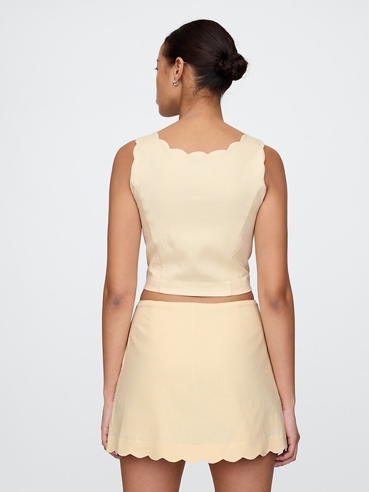 Image number 2 showing, Linen-Blend Scalloped Cropped Top