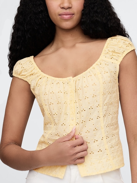 Image number 4 showing, Cap-Sleeve Eyelet Top