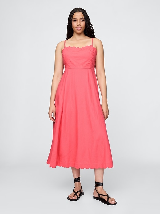 Image number 5 showing, Linen-Blend Scalloped Midi Dress