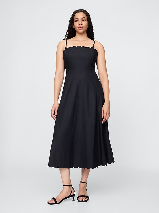 Image number 5 showing, Linen-Blend Scalloped Midi Dress