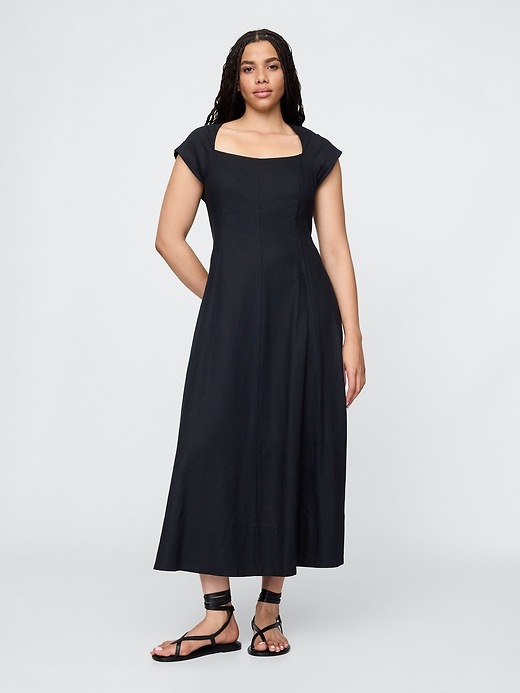 Image number 5 showing, Linen-Blend Cap-Sleeve Midi Dress