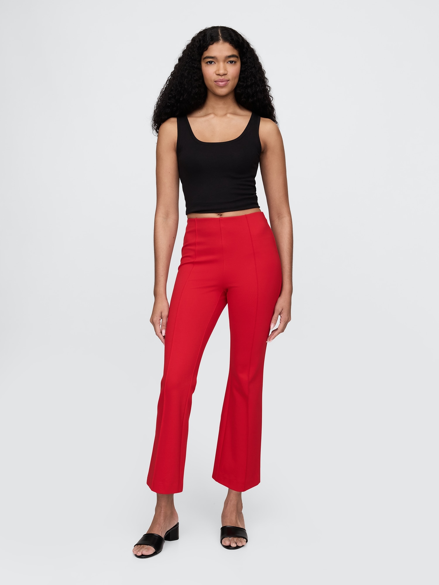 High Rise Ponte Crop Kick Pants - Red