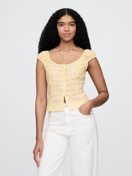 Image number 1 showing, Cap-Sleeve Eyelet Top