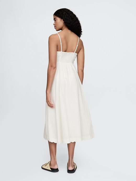 Image number 2 showing, Linen-Blend Scalloped Midi Dress