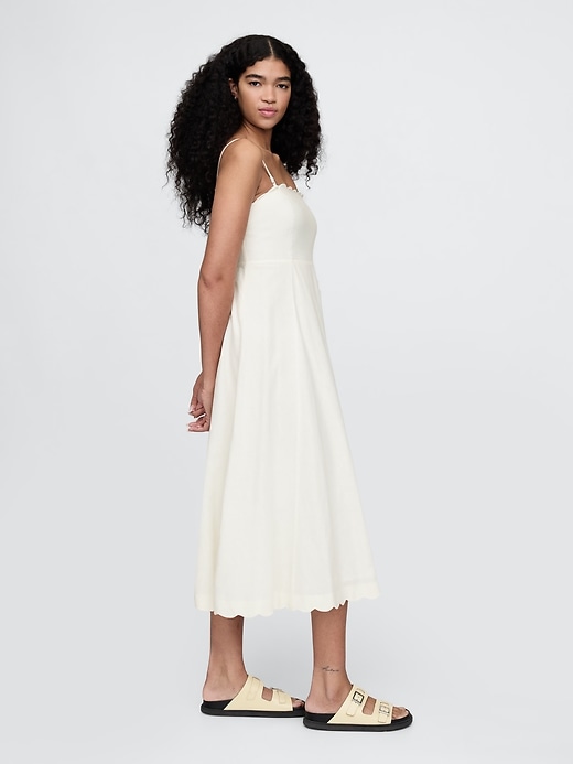 Image number 3 showing, Linen-Blend Scalloped Midi Dress