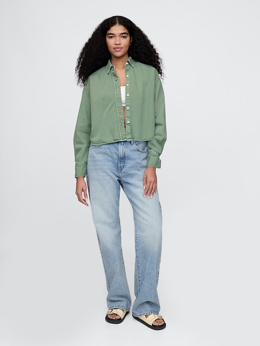 Image number 3 showing, UltraSoft Denim Cropped Swing Shirt