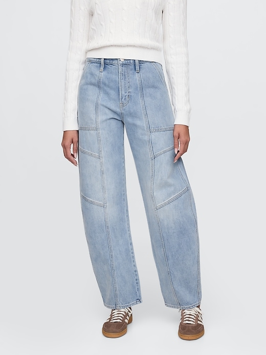 Image number 2 showing, High Rise Seamed Barrel Jeans