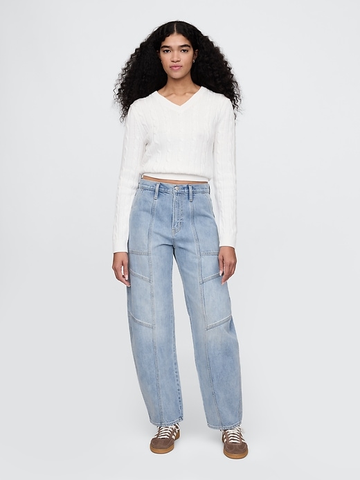 Image number 1 showing, High Rise Seamed Barrel Jeans