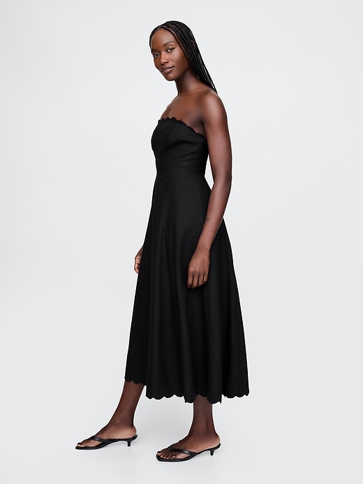 Image number 3 showing, Linen-Blend Scalloped Midi Dress