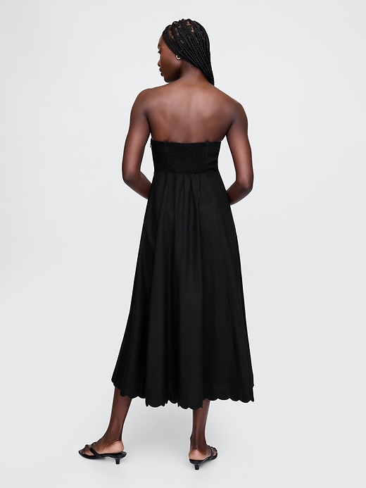 Image number 2 showing, Linen-Blend Scalloped Midi Dress