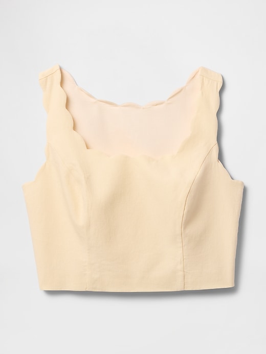 Image number 4 showing, Linen-Blend Scalloped Cropped Top