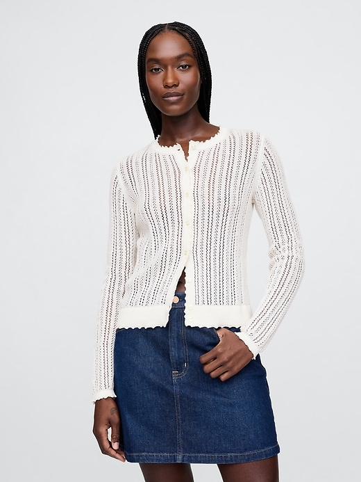 Image number 1 showing, Linen-Blend Pointelle Cardigan