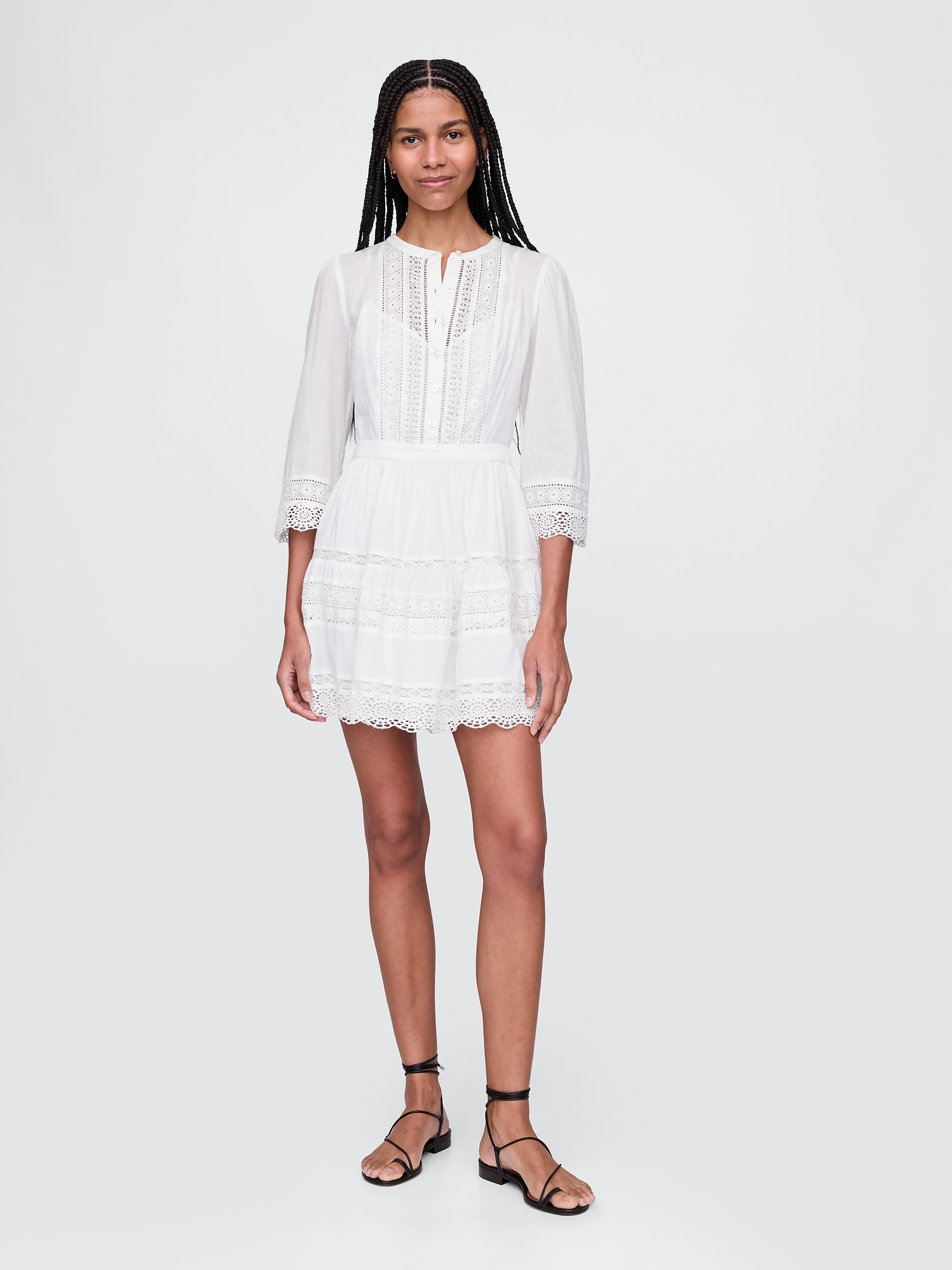 Lace-Trim Mini Dress - White