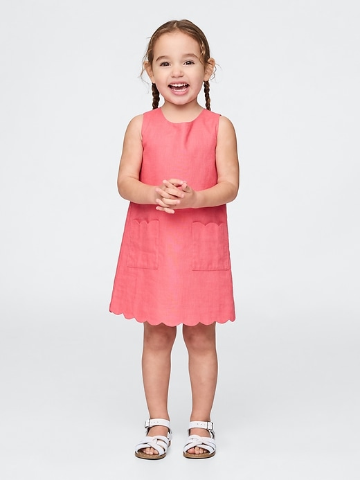 Image number 1 showing, Baby & Toddler Linen-Cotton Scalloped Shift Dress