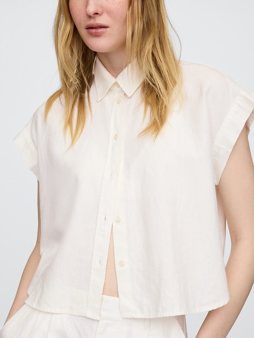 Image number 4 showing, Linen-Blend Cropped Shirt