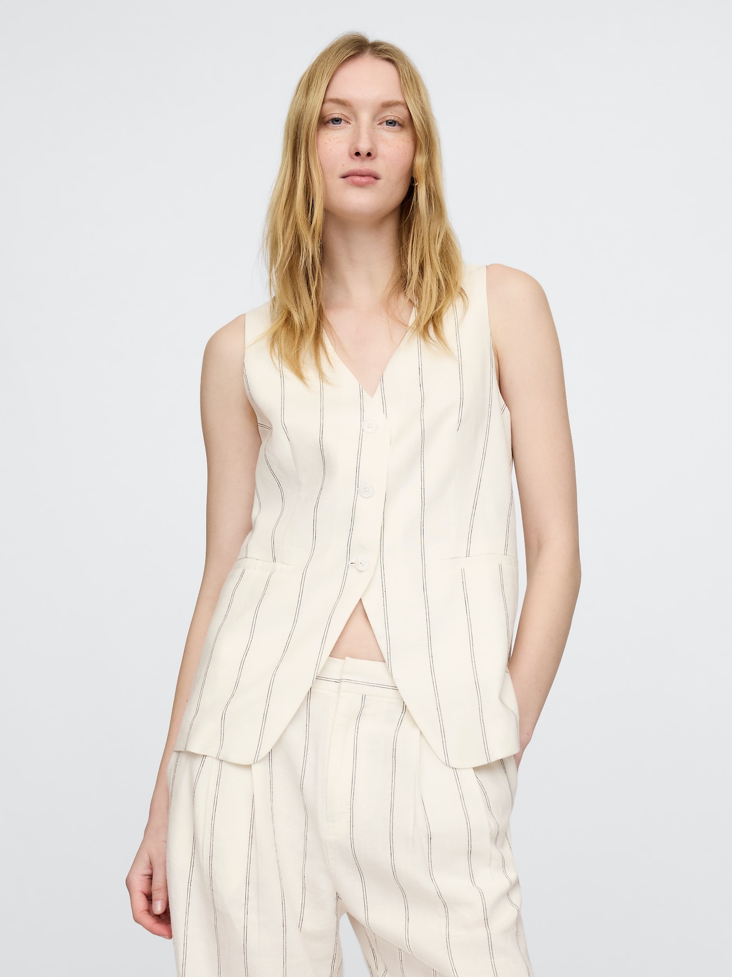 Linen-Blend Longline Vest