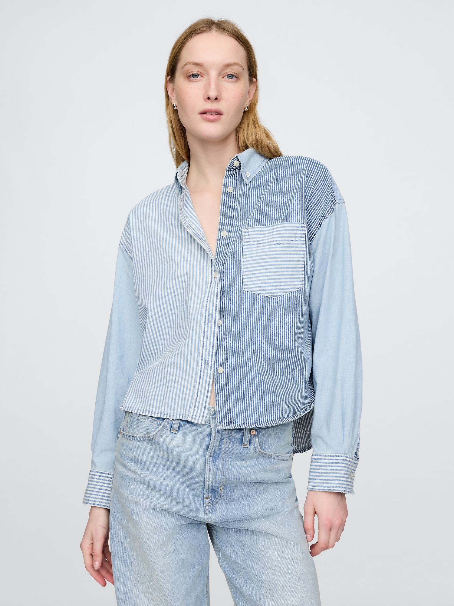 Denim Cropped Swing Shirt