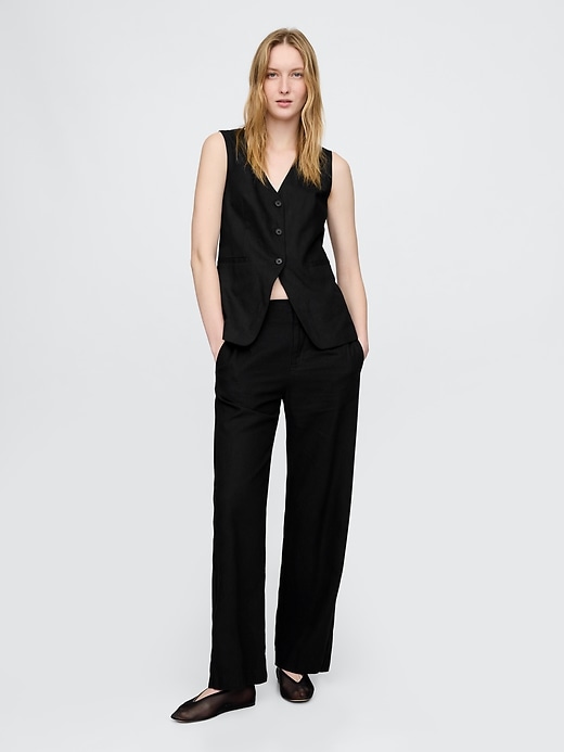 Image number 1 showing, Linen-Blend Relaxed Straight Ankle Pants