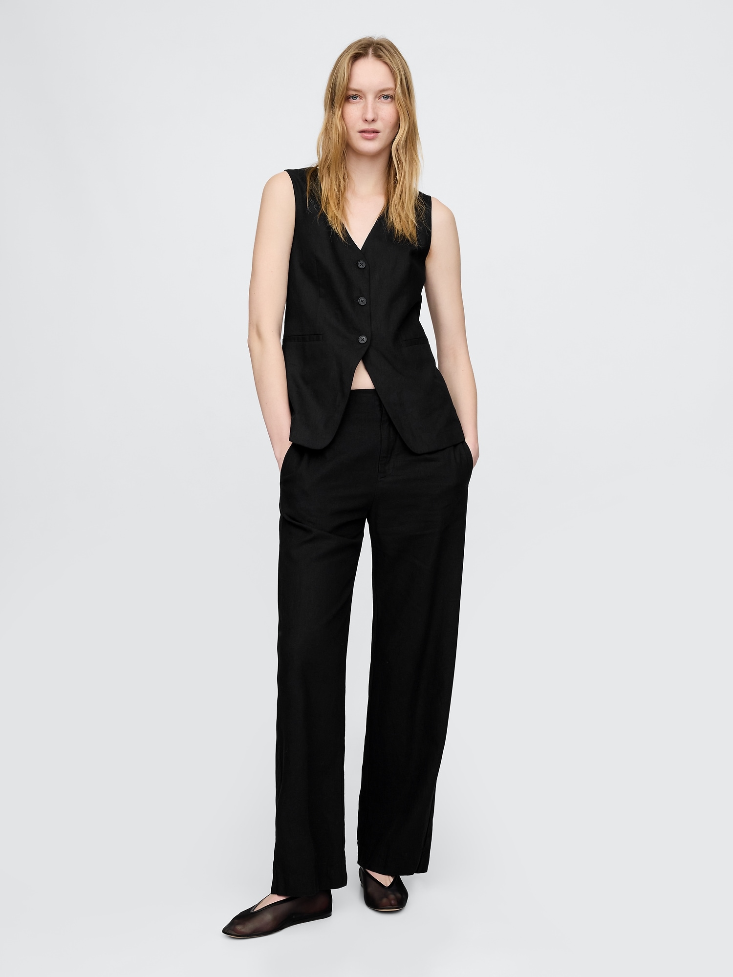 Linen-Blend Relaxed Straight Ankle Pants