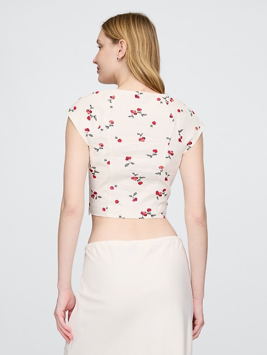 Image number 2 showing, Linen-Blend Cap-Sleeve Cropped Top