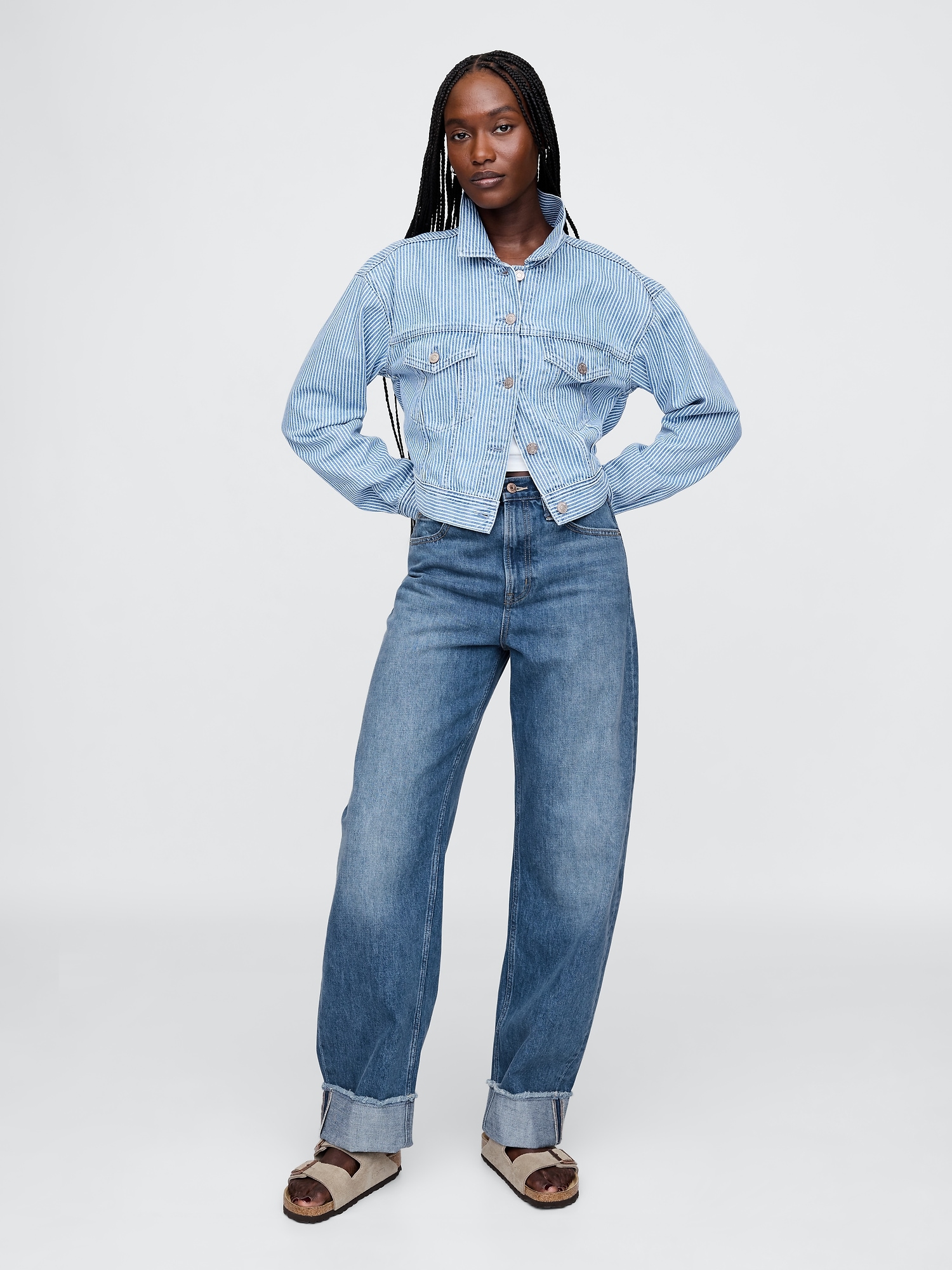 High Rise Cuffed Barrel Jeans