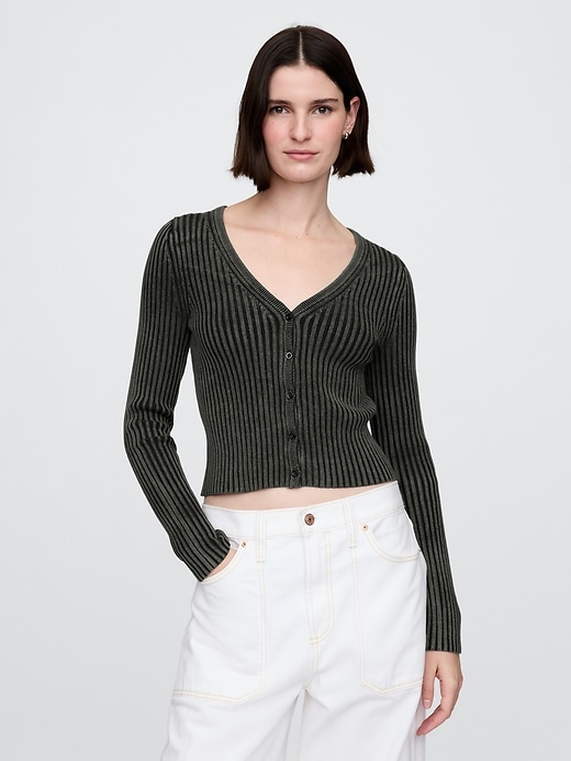 Image number 1 showing, 100% Cotton Cropped Plaited Rib Cardigan