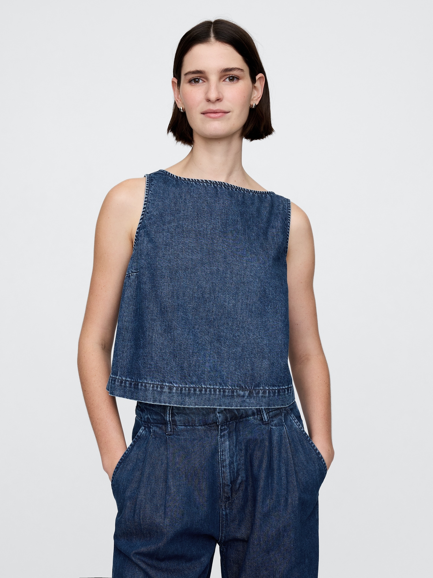 UltraSoft Denim Cropped Shell Tank