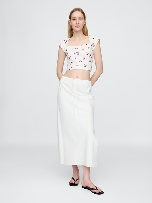 Image number 3 showing, Linen-Blend Cap-Sleeve Cropped Top