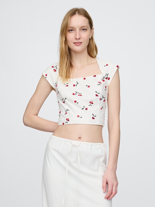 Image number 1 showing, Linen-Blend Cap-Sleeve Cropped Top