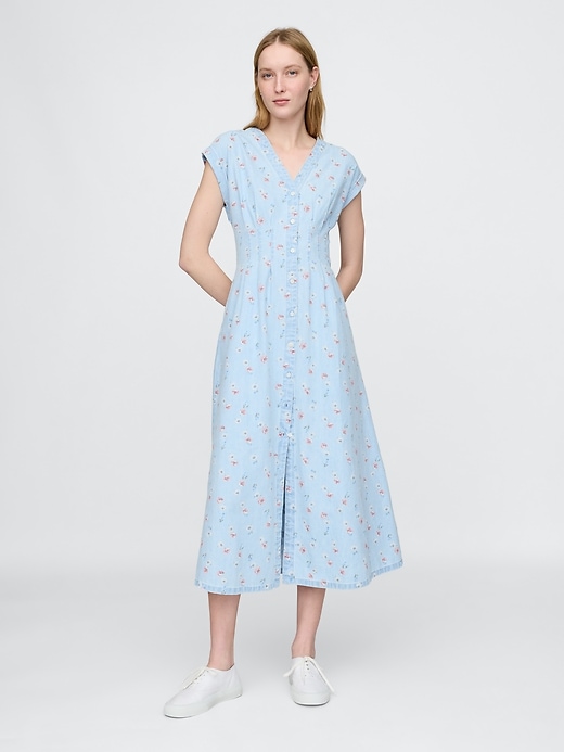 Image number 1 showing, Pleated Denim Maxi Dress