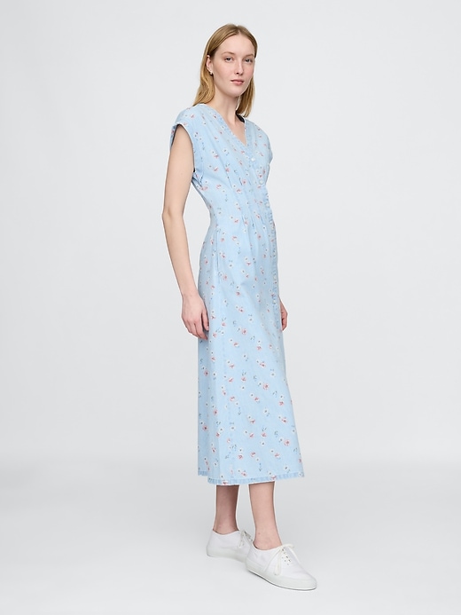 Image number 3 showing, Pleated Denim Maxi Dress