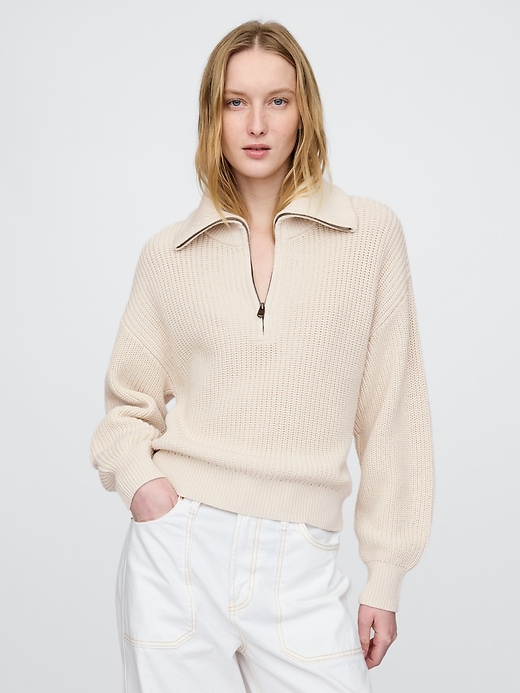 Image number 1 showing, 100% Cotton Half-Zip Pullover Sweater