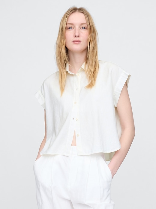 Image number 1 showing, Linen-Blend Cropped Shirt