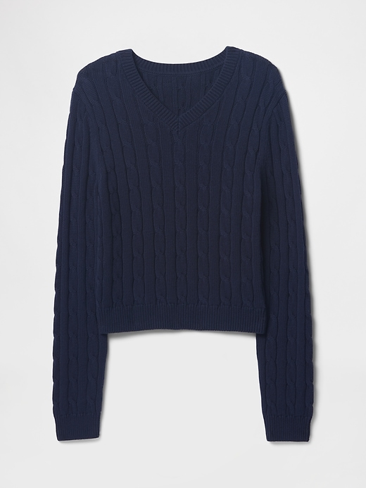 Image number 5 showing, Classic Cable-Knit V-Neck Sweater