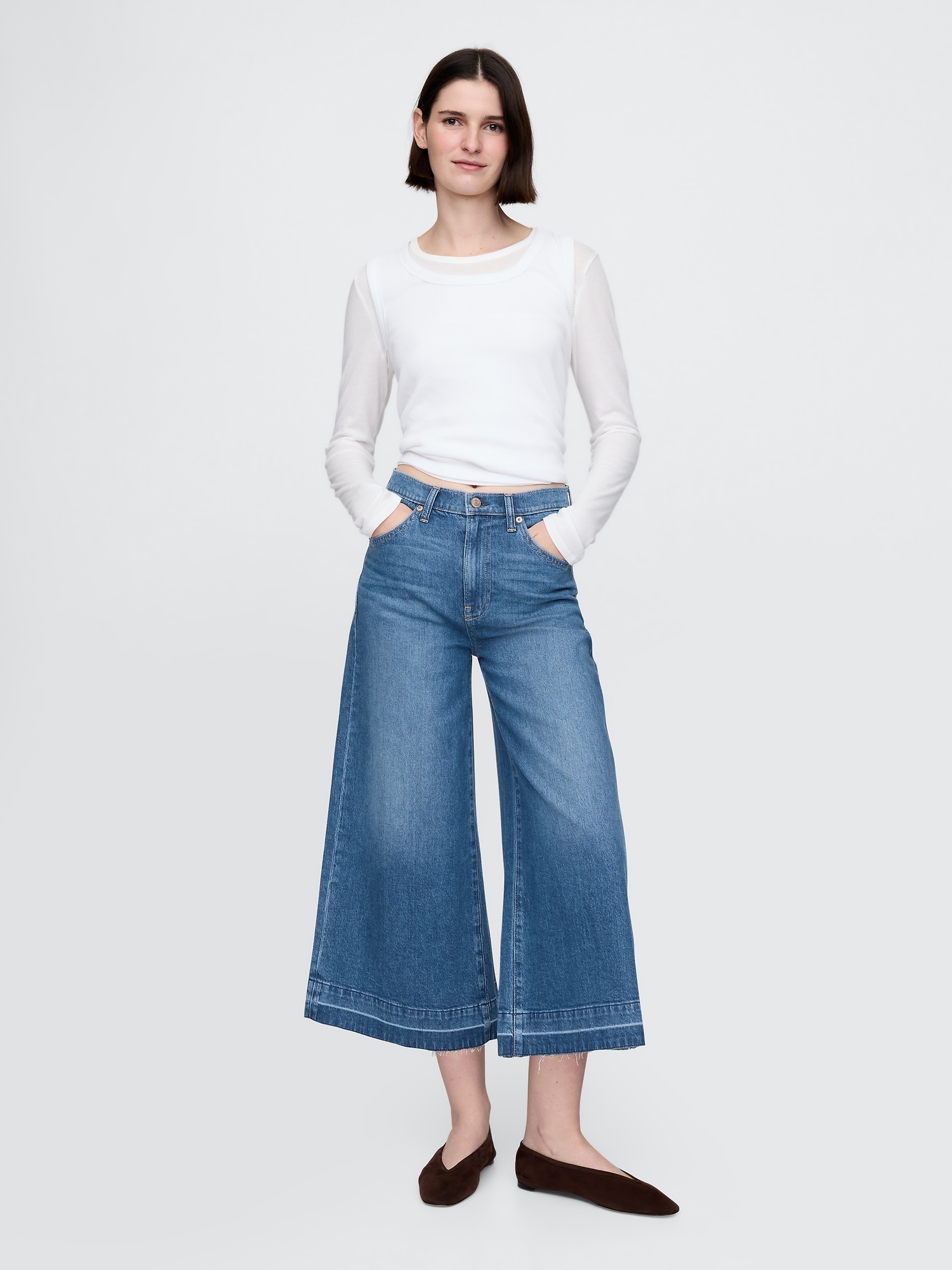 High Rise Denim Culotte Jeans