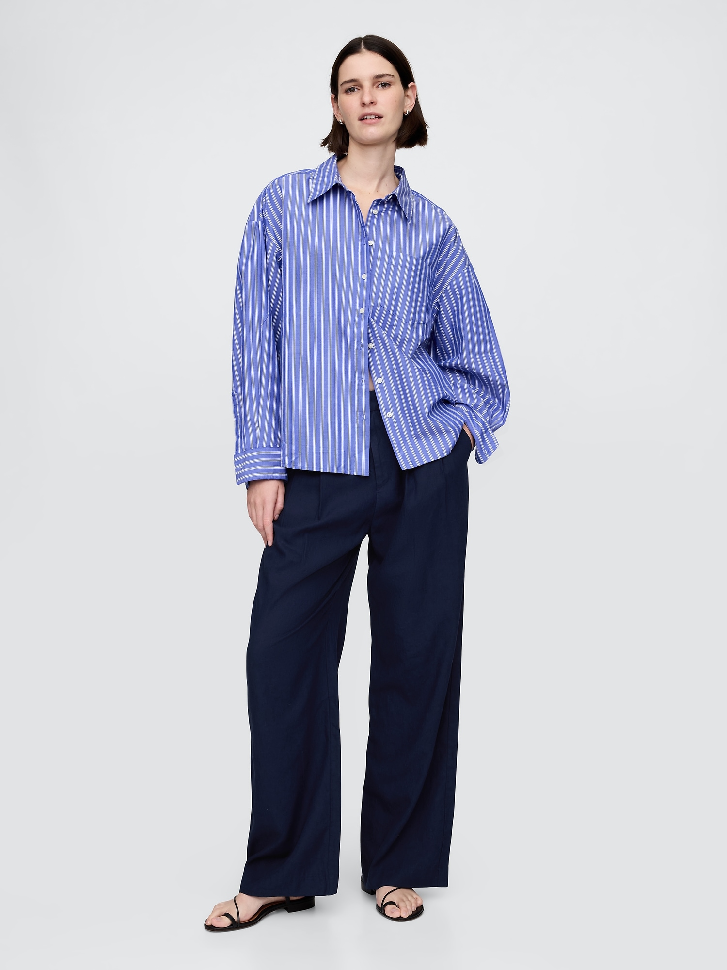 365 High Rise Linen-Blend Trousers