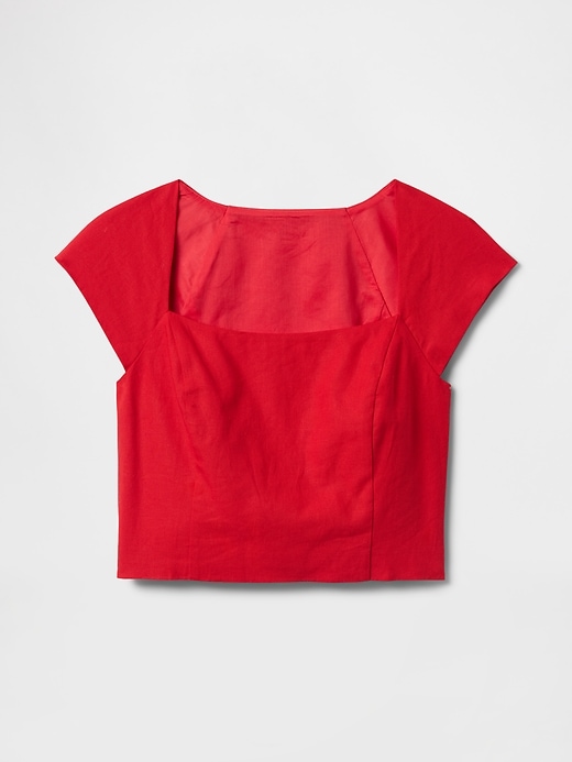 Image number 5 showing, Linen-Blend Cap-Sleeve Cropped Top