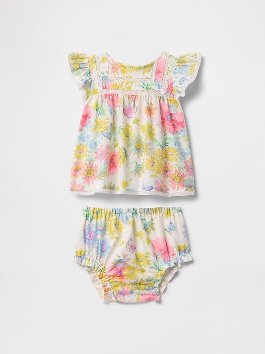 Image number 1 showing, Baby Linen-Cotton Ruffle Outfit Set