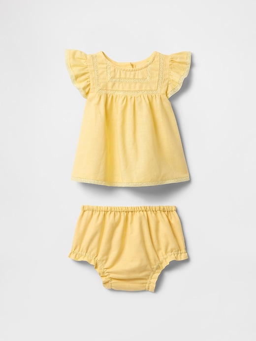 Image number 1 showing, Baby Linen-Cotton Ruffle Outfit Set