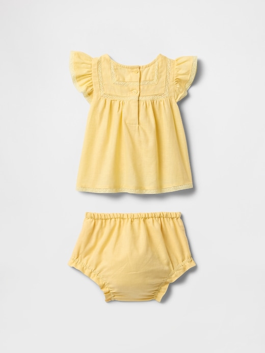 Image number 2 showing, Baby Linen-Cotton Ruffle Outfit Set