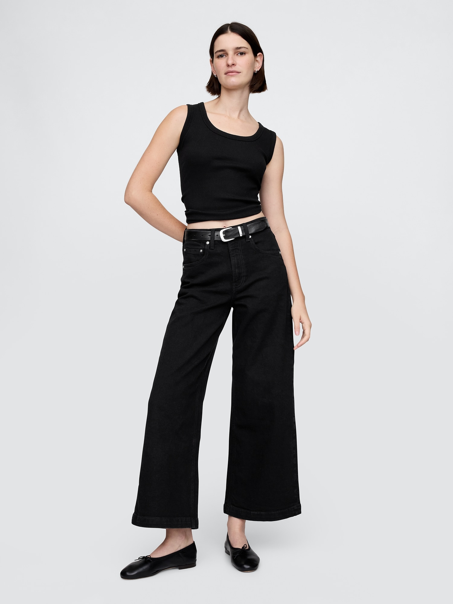 High Rise Stride Wide-Leg Ankle Jeans