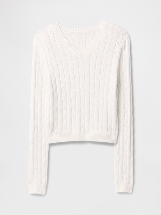 Image number 5 showing, Classic Cable-Knit V-Neck Sweater